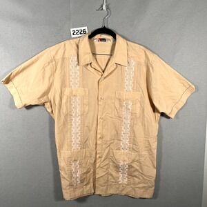 Vintage Guayabera 90s Romani Shirt Mens XL Beige White Pintuck Collar Beach‎